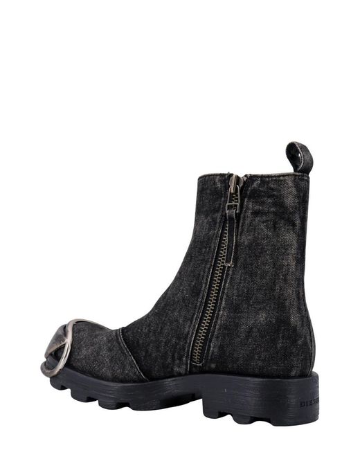 DIESEL Black Oval-D Cotton Denim Combat Boots for men