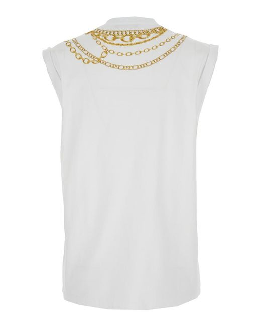 Balmain White Sleeveless Top With Maxi Necklace Print On Front And Rear