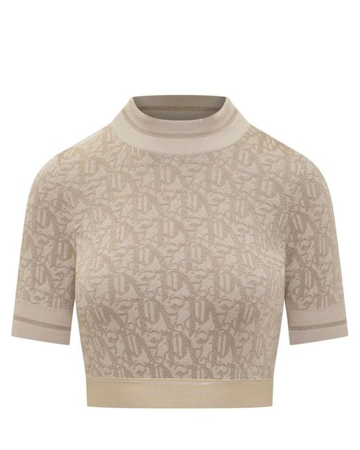 Palm Angels Natural Pa Top In Jacquard