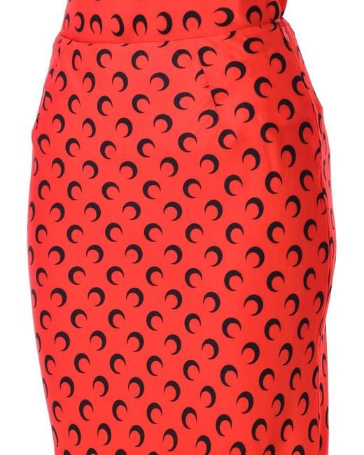 MARINE SERRE Red Moon Satin Midi Skirt