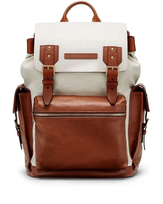 Brunello Cucinelli Brown Leather And Canvas City Backpack for men