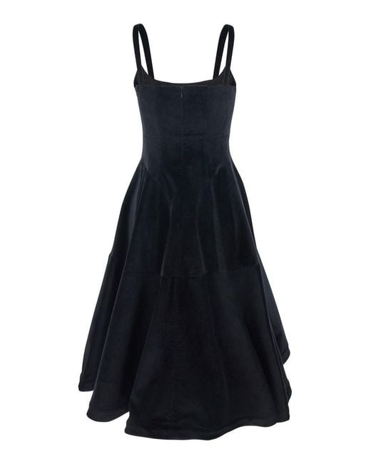 Giovanni bedin Blue Black Dress With Square Neck And Velvet Effect In Cotton Stretch Woman