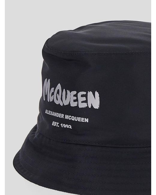 Alexander McQueen Blue Graffiti Logo Bucket Hat for men