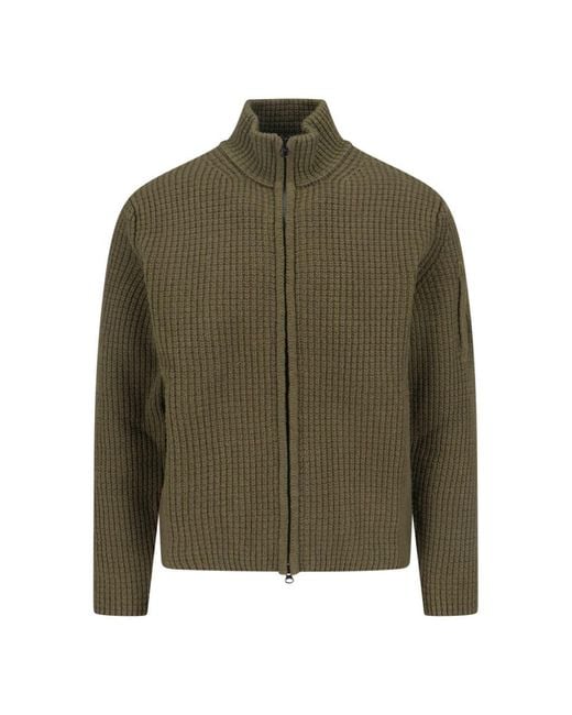 C P Company Green Full-Zip Wool Blend High Collar Sweater for men