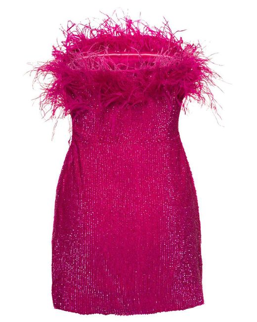 retroféte Pink Hot Torin Sequin Feather Dress