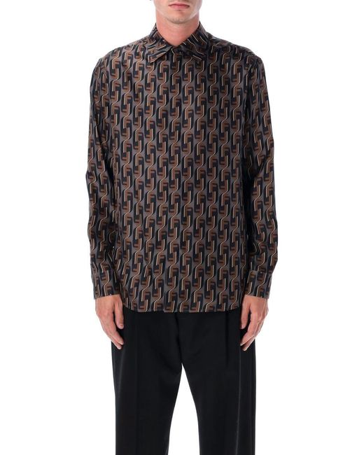 Fendi Black Nity Printed Silk Shirt for men