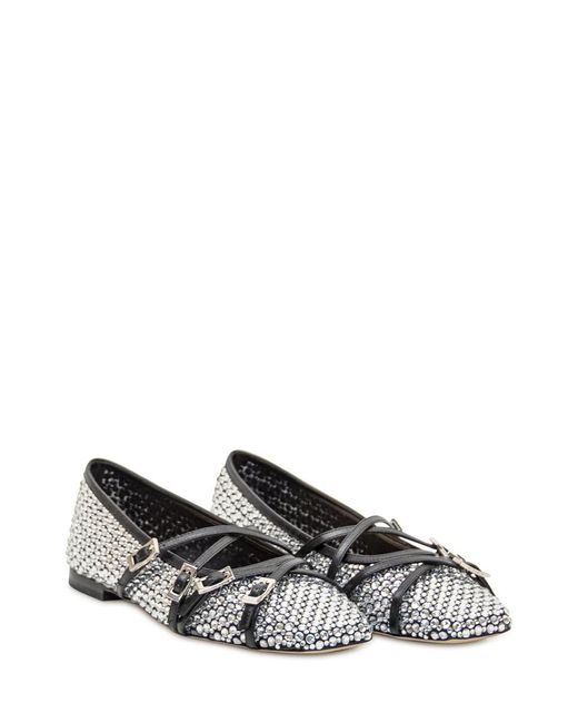 Mach & Mach White Mach & Mach Mesh Ballet Flats With Crystals