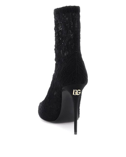 Dolce & Gabbana Black Cordonetto Lace Ankle Boots