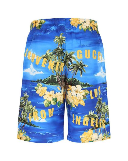 Gucci Blue Printed Nylon Swim Shorts for men