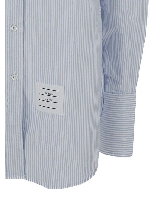 Thom Browne Gray EXAGGERATED Easy Fit Point Collar Shirt In University Stripe W/ Woven 4 Bar Stripe Oxfordw
