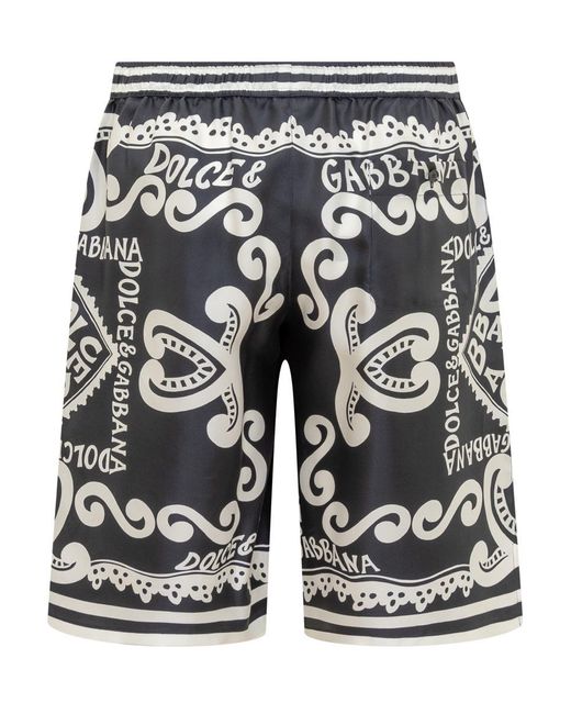 Dolce & Gabbana Blue Navy Silk Twill Jogging Shorts for men