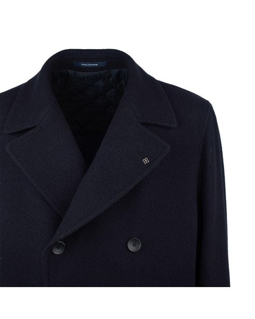 Tagliatore Blue Wool Double-Breasted Coat for men
