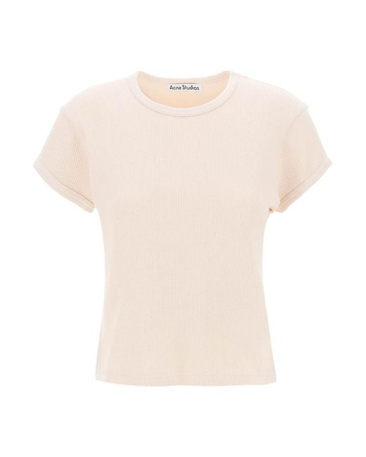 Acne White Cotton Honeycomb Pattern T-Shirt