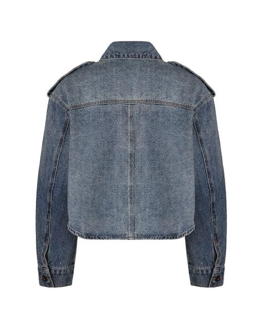 Self-Portrait Blue Denim Jacket With Rhinestones