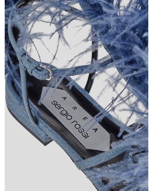 AREA X SERGIO ROSSI Blue Area X Sergio Jeans Feathers Flat Sandals