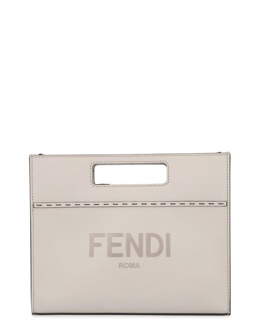 Fendi Gray Leather Handbag for men
