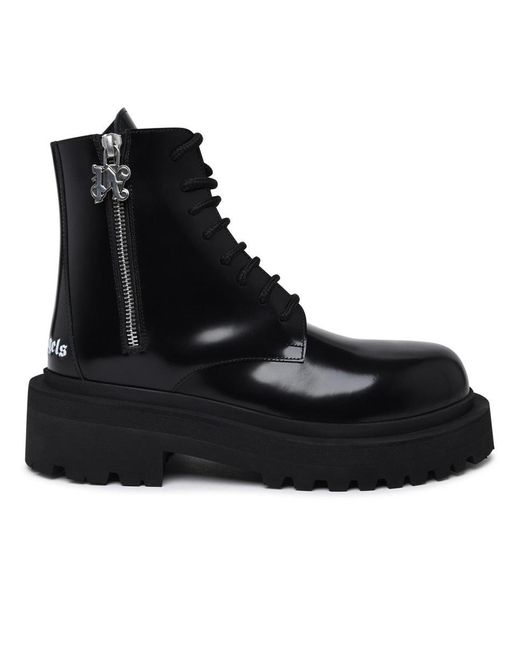 Palm Angels Black 'Combat' Leather Boots