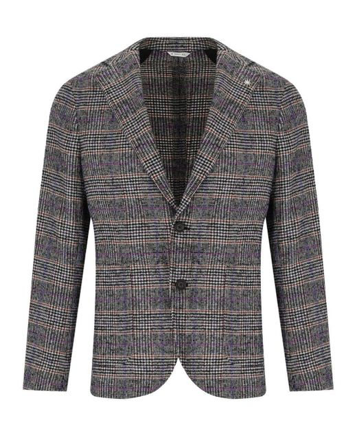Manuel Ritz Gray Grey Prince Of Wales Single Breasted Jacket for men