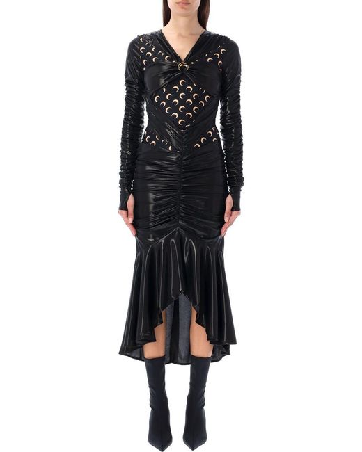 MARINE SERRE Black Drapped Dress Midi
