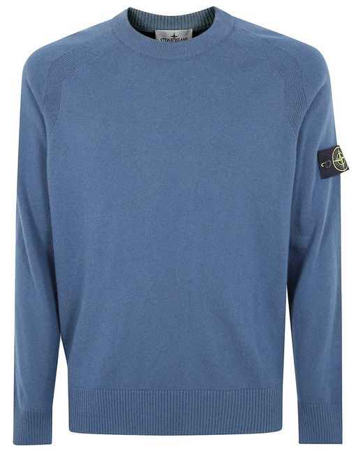 Stone Island Blue "Light Rws Geelong Wool" Crew Neck for men