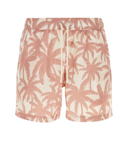 Palm Angels Pink Printed Polyester Swimming Shorts for men