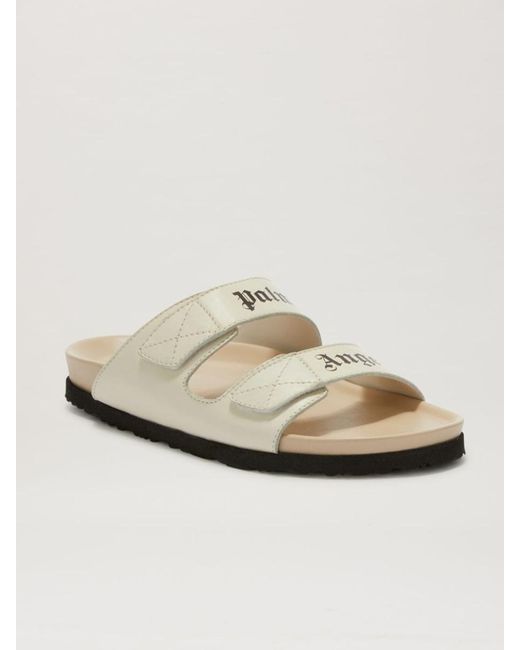 Palm Angels White Logo Suede Double-strap Sandals for men