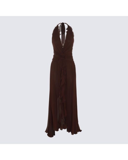 Blumarine Brown Chocolate Silk Maxi Dress