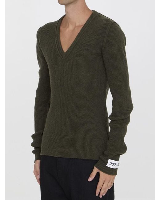 Dolce & Gabbana Green Deep V-Neck Ribbed Wool Jumper for men