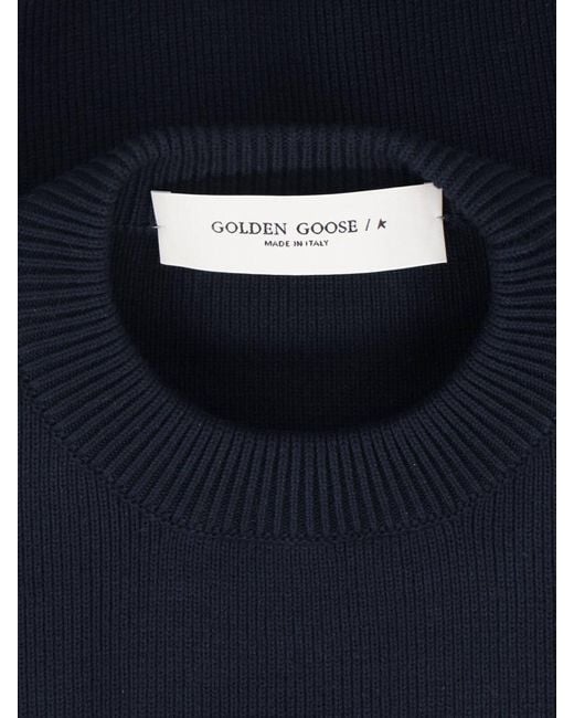 Golden Goose Deluxe Brand Blue Ribbed Knit Sweater With Logo Patches for men