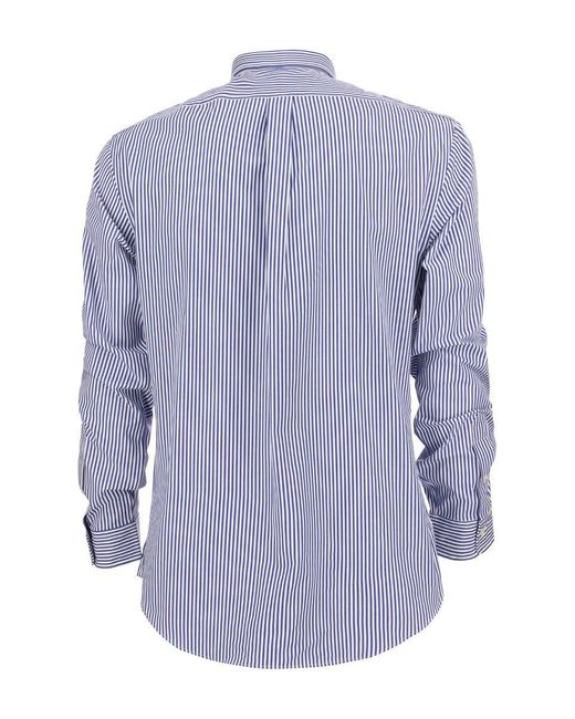 Polo Ralph Lauren Blue Striped Stretch Poplin Shirt for men