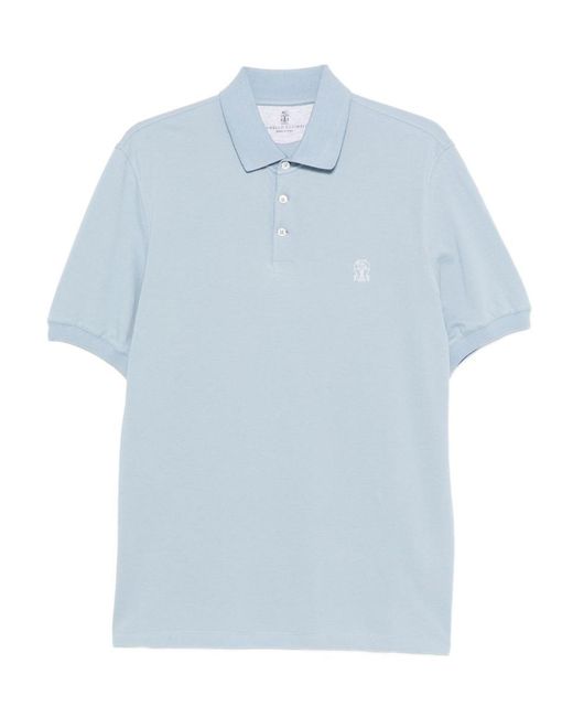Brunello Cucinelli Blue Logo Cotton Polo Shirt for men