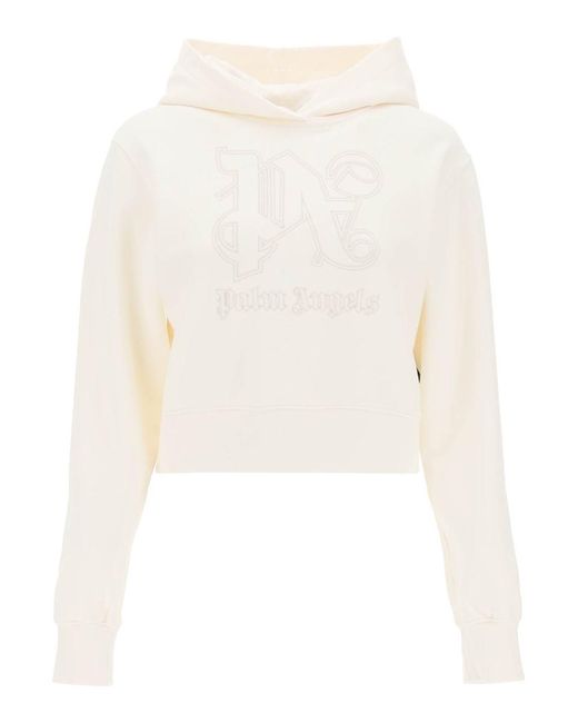Palm Angels White Logo-embroidered Hooded Cotton Sweatshirt