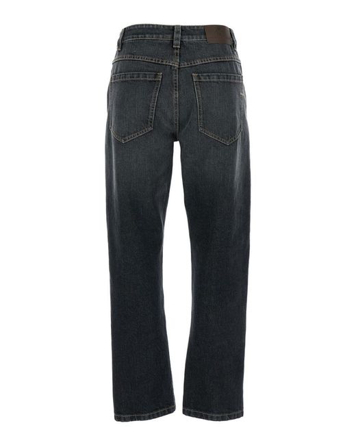Brunello Cucinelli Black Straight Jeans With Logo Patch