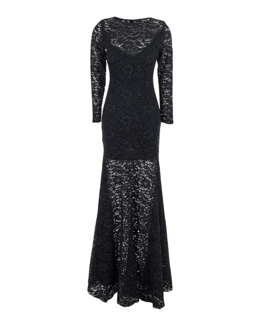Plain Black Maxi Dress With Rear Concealed Zip Closure And All-Over Embroidery