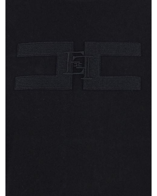 Elisabetta Franchi Black T-Shirt With Embroidered Logo On The Front