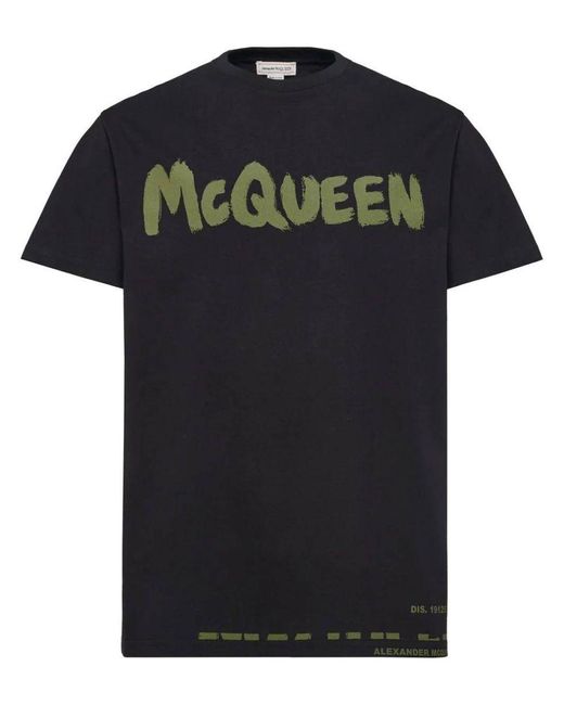 Alexander McQueen Black Graffiti Cotton T-shirt for men