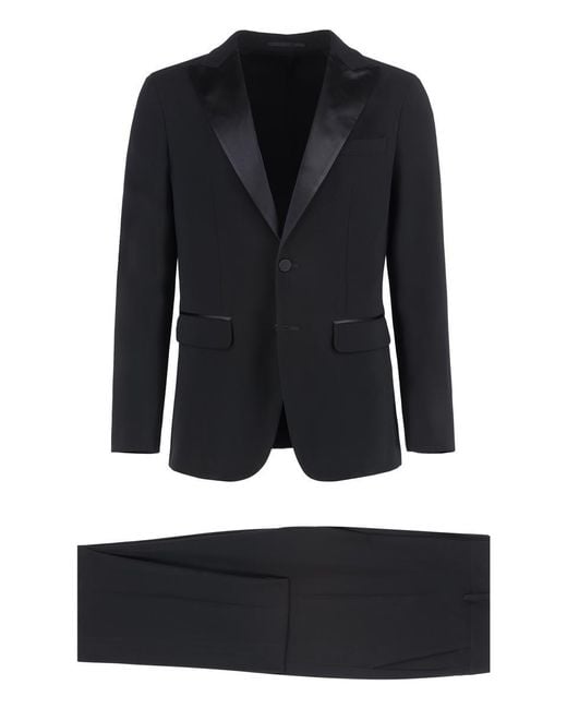 DSquared² Black Miami Virgin Wool Two-Pieces Suit With Satin Lapels for men