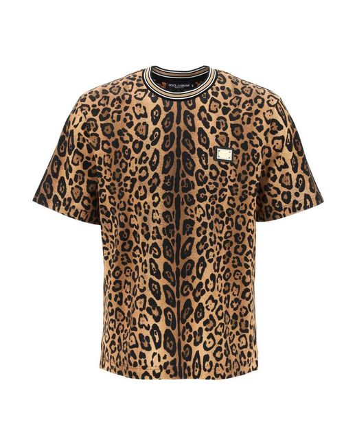Dolce & Gabbana Brown Leopard Print T-Shirt With for men