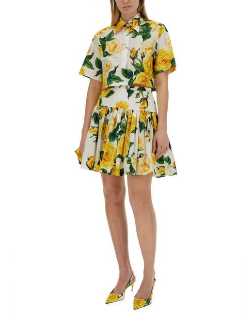 Dolce & Gabbana Yellow Short Skirt With Flower Print