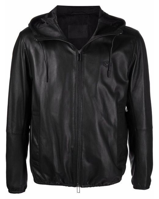Emporio Armani Black Leather Blouson Jacket for men