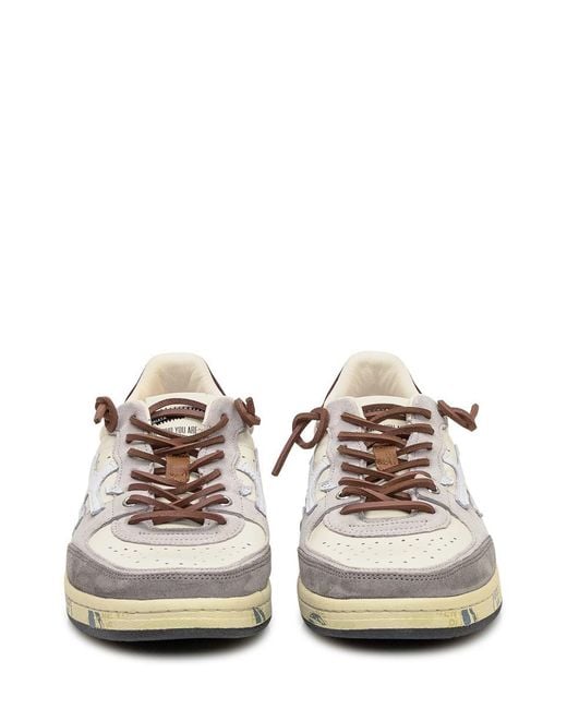 Premiata White And Leather And Suede Sneakers for men