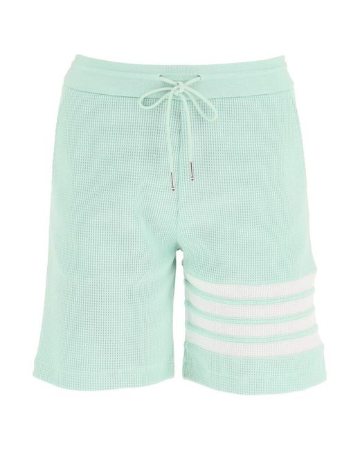 Thom Browne Green 4-bar Shorts In Waffle Jersey