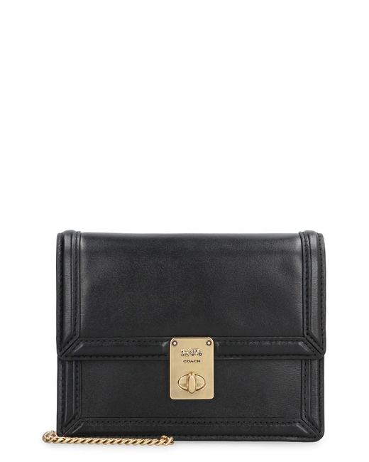COACH Black Hutton Leather Wallet On Chain