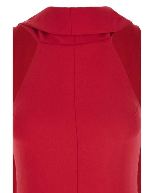 Solace London Red 'Emerson' Sleeveless Long Dress With Halterneck And Attatched Scarf On The Rear