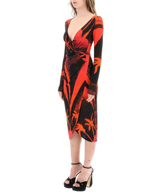 Louisa Ballou Red 'summer Solstice' Jersey Midi Dress