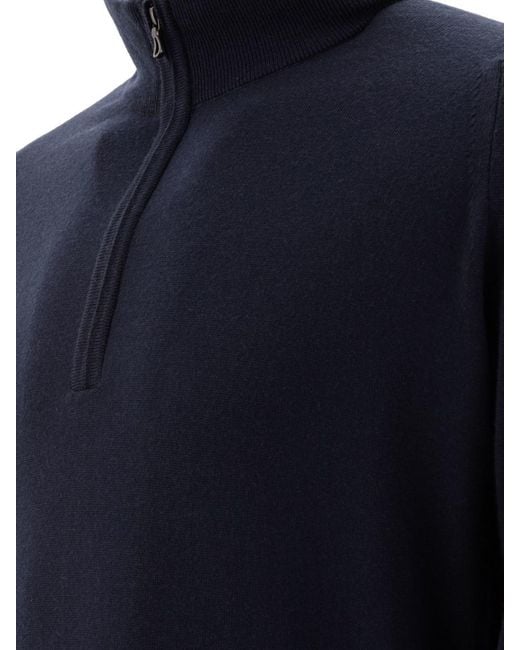 John Smedley Blue Merino Wool "Tapton" Half-Zip Sweater for men