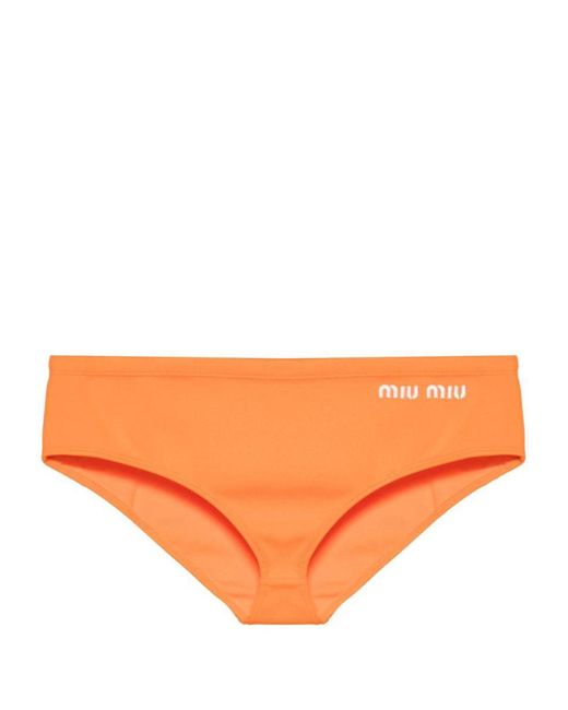 Miu Miu Orange Embroidered-logo Bikini Bottoms