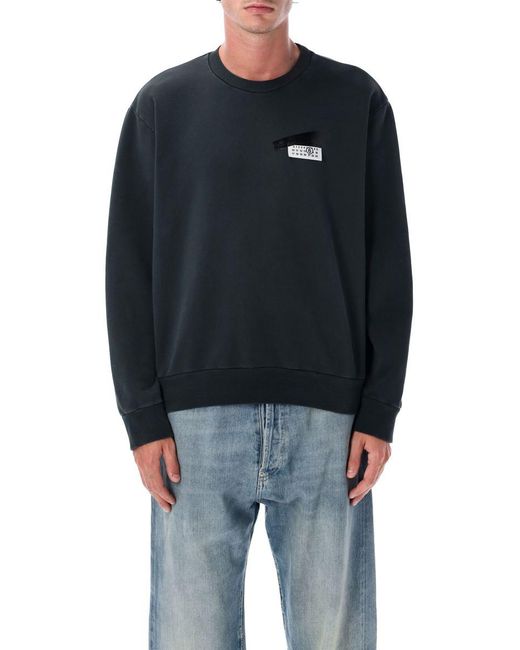 MM6 by Maison Martin Margiela Blue Cotton Crewneck Sweatshirt With Numeric Logo for men