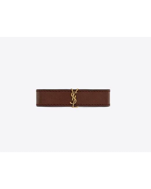 Saint Laurent Brown Logo-plaque Leather Bracelet for men