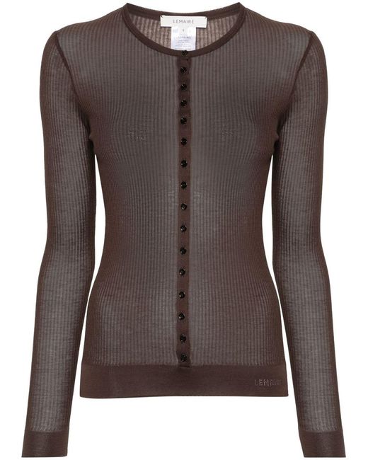 Lemaire Brown Long-Sleeve Ribbed Top